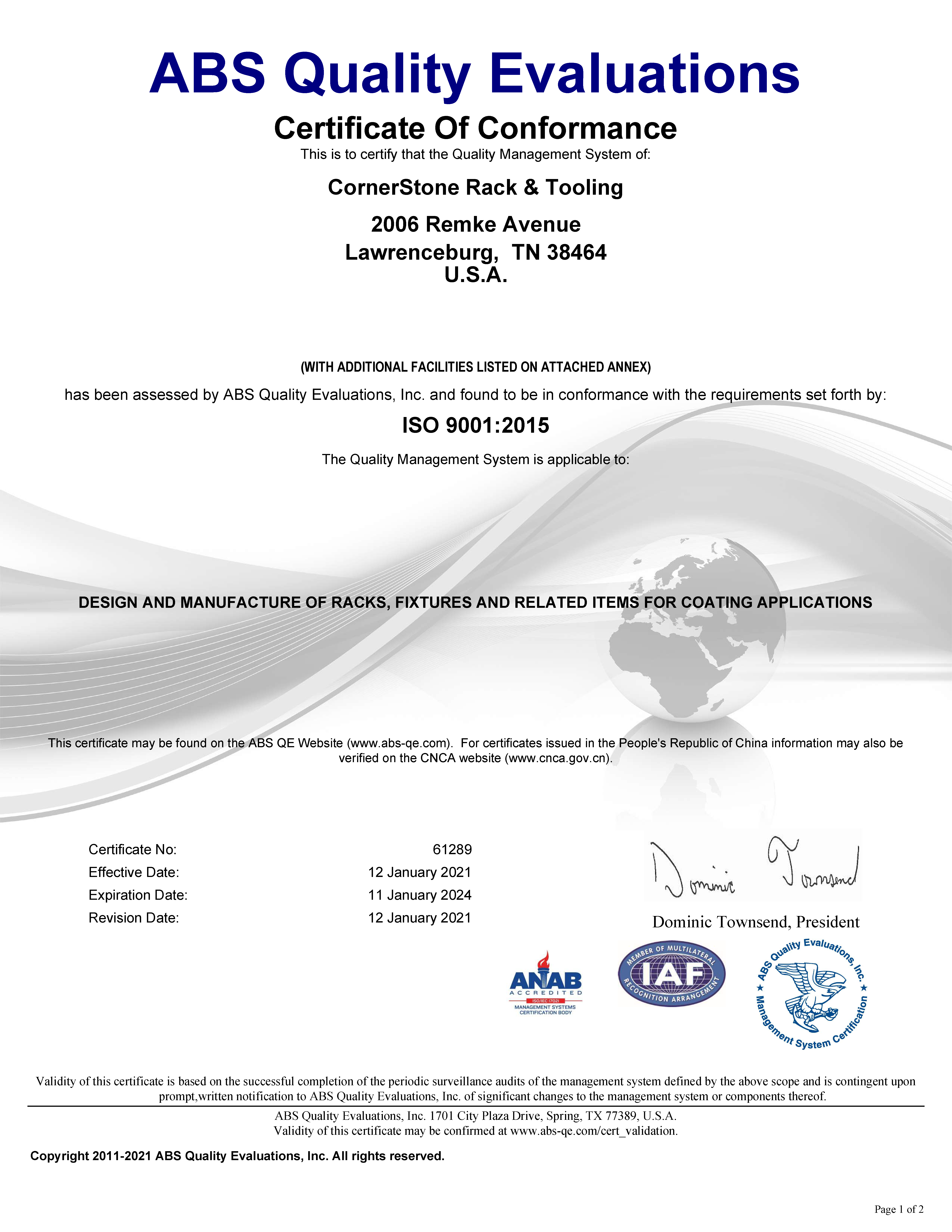 61289 Certificate 12JAN2021 Page 1